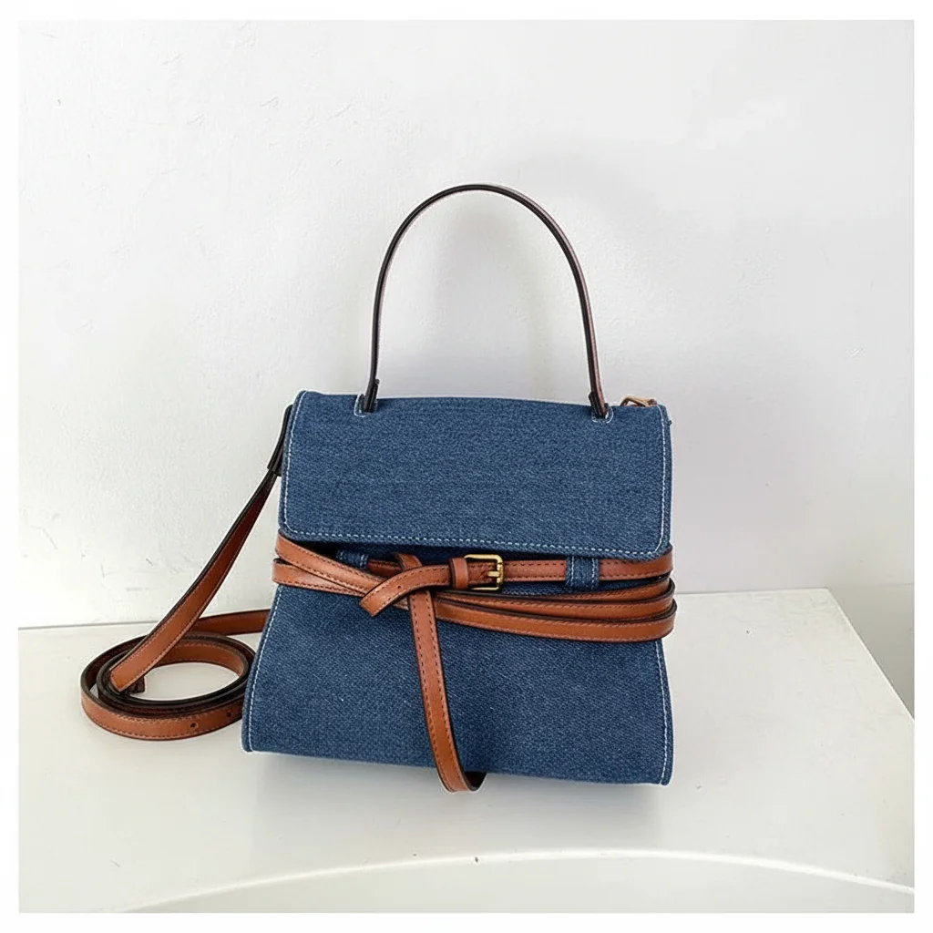 Sac jean bandoulière en denim et cuir - Vue 2 - sac jean