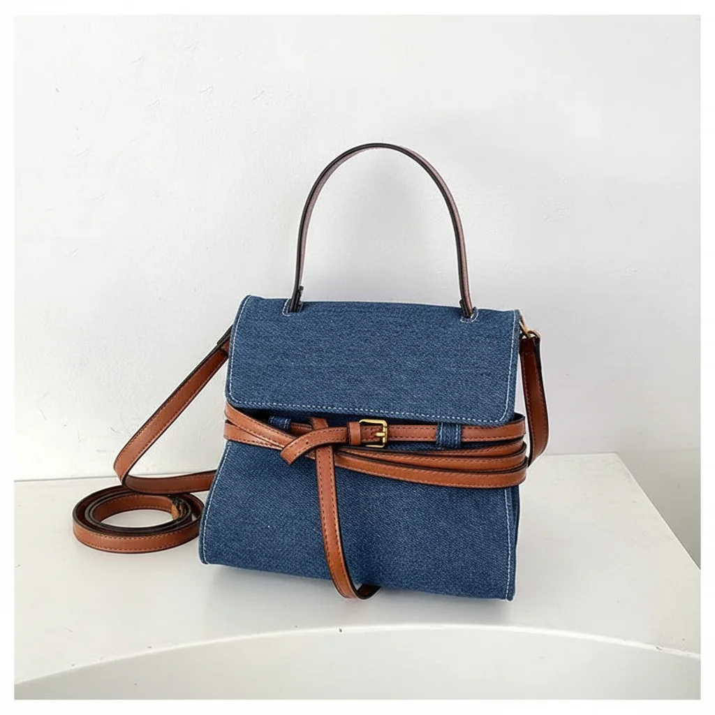 Sac jean bandoulière en denim et cuir - Vue 3 - sac jean