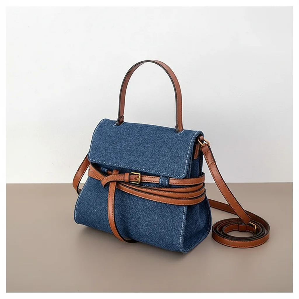 Sac jean bandoulière en denim et cuir - Vue 5 - sac jean
