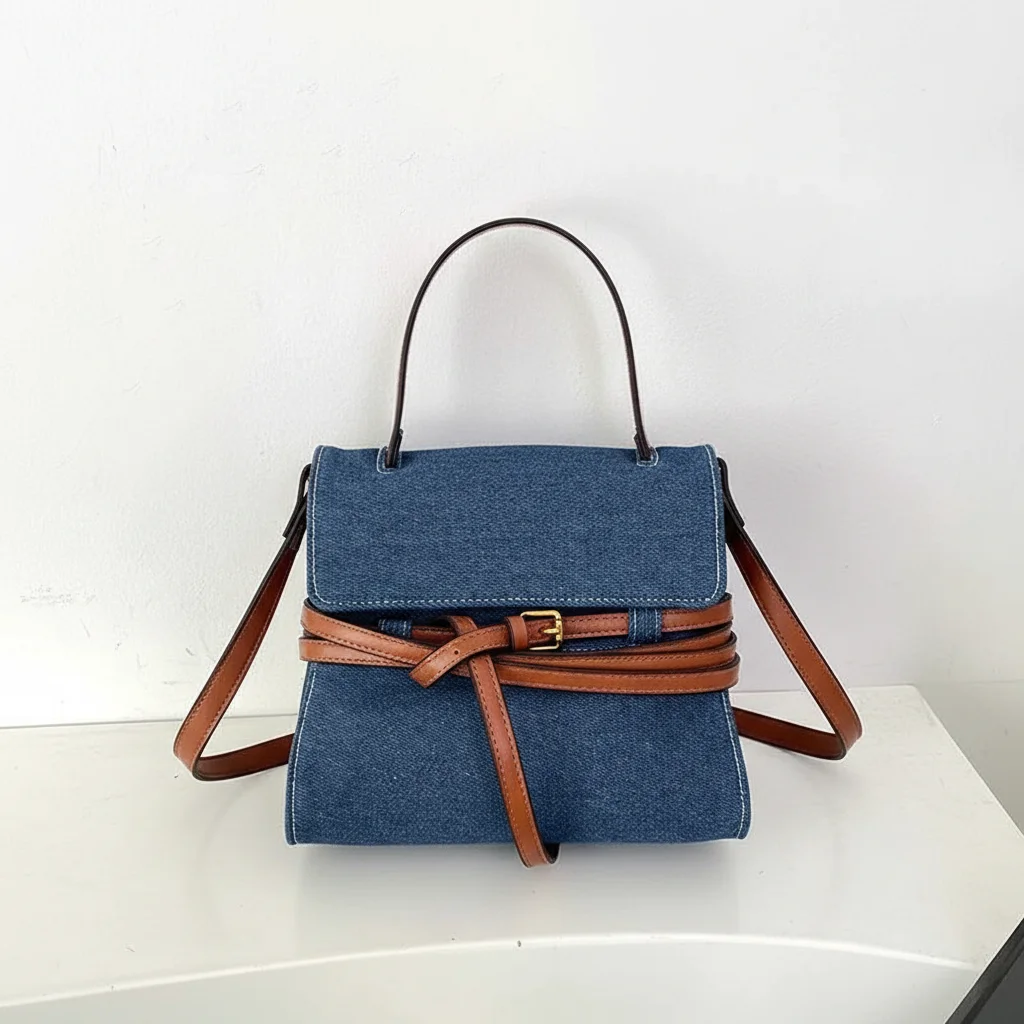Sac jean bandoulière en denim et cuir - Vue 6 - sac jean
