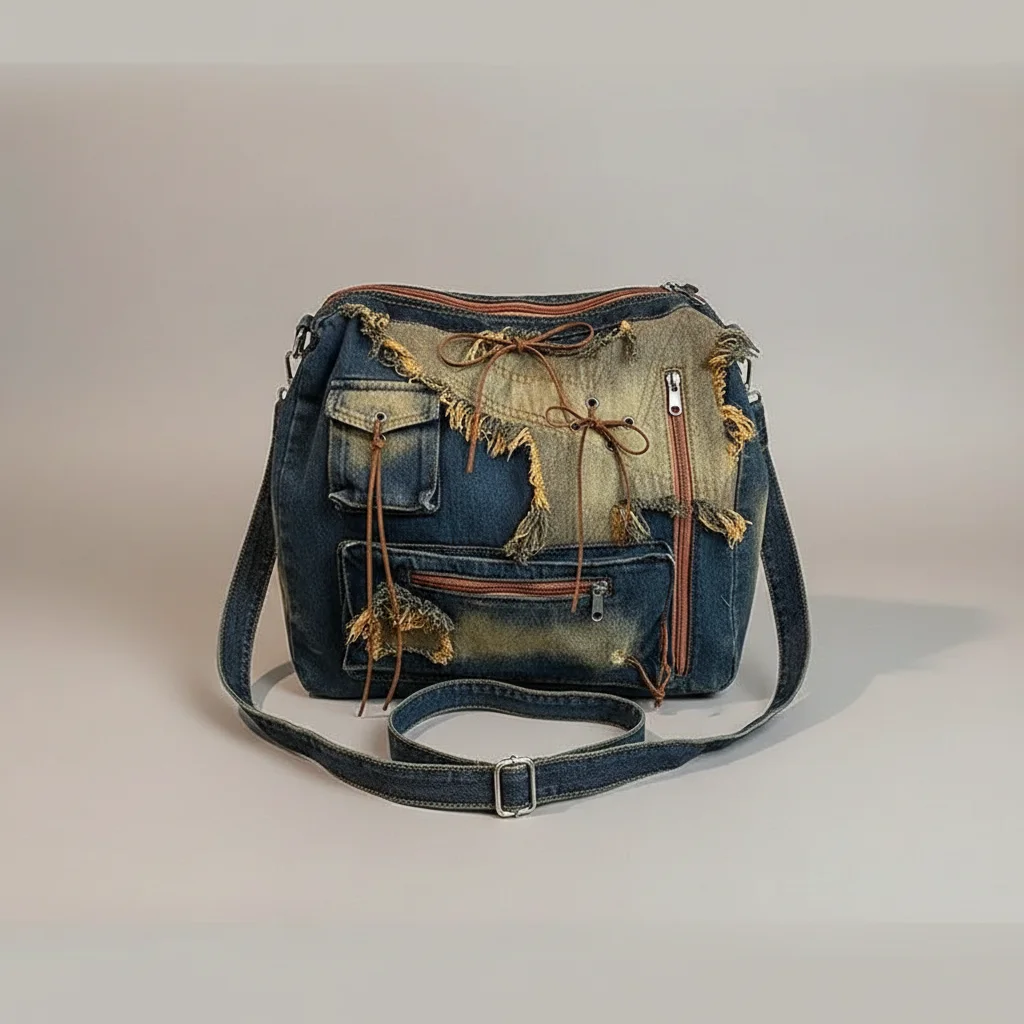 Sac jean bandoulière femme style vintage délavé - Vue 3 - sac jean