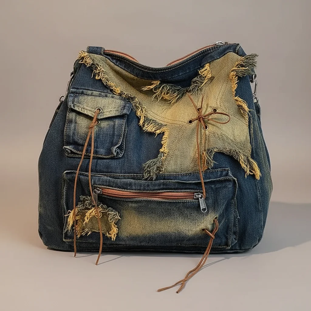 Sac jean bandoulière femme style vintage délavé - Vue 4 - sac jean