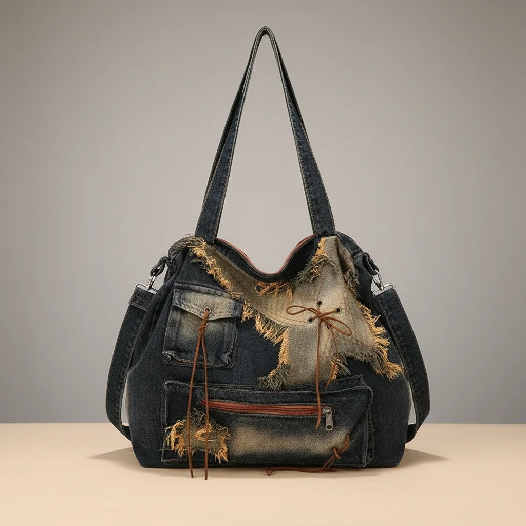 Sac jean bandoulière femme style vintage délavé - Vue 6 - sac jean