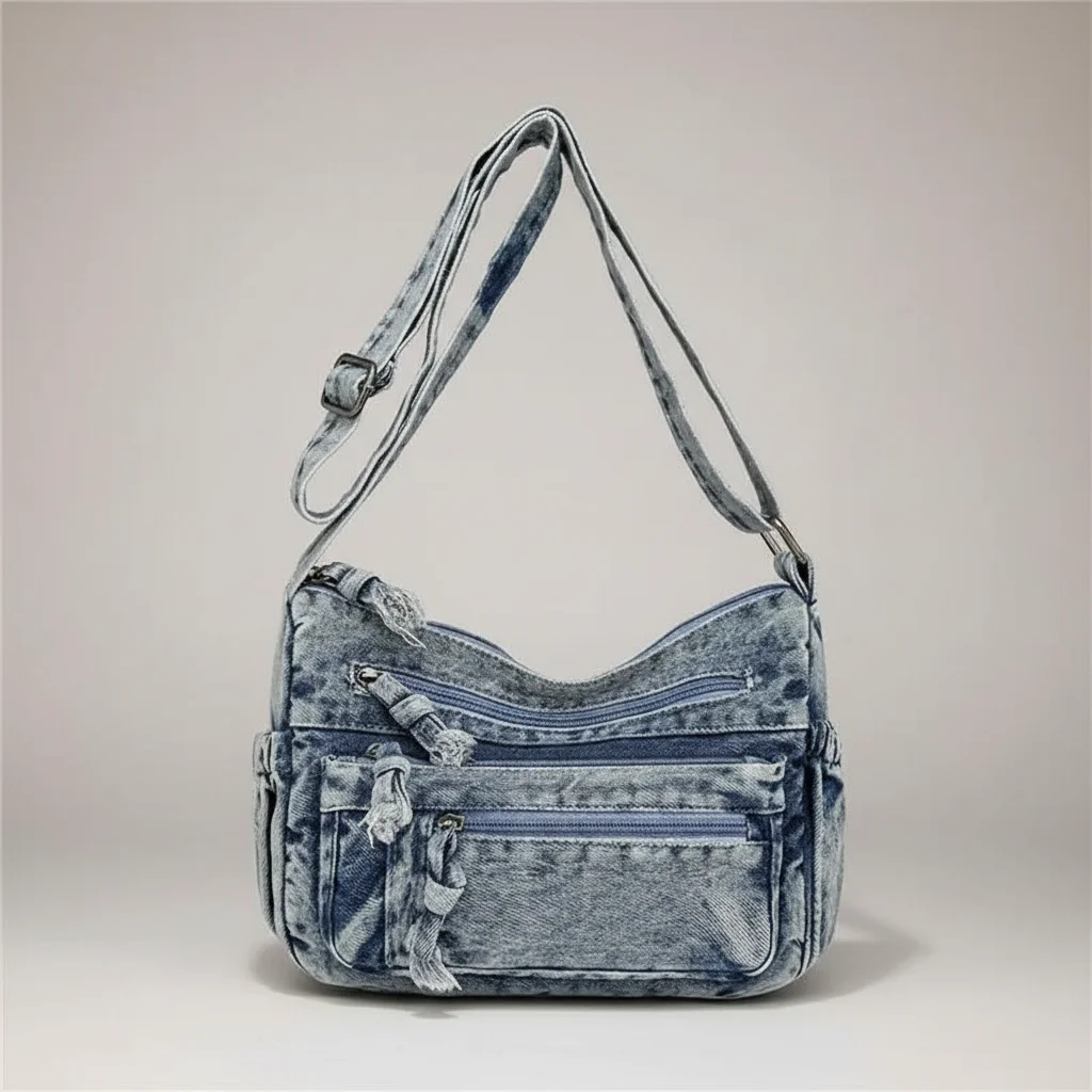 sac jean bandoulière multipoches en denim - Vue 1 - sac jean