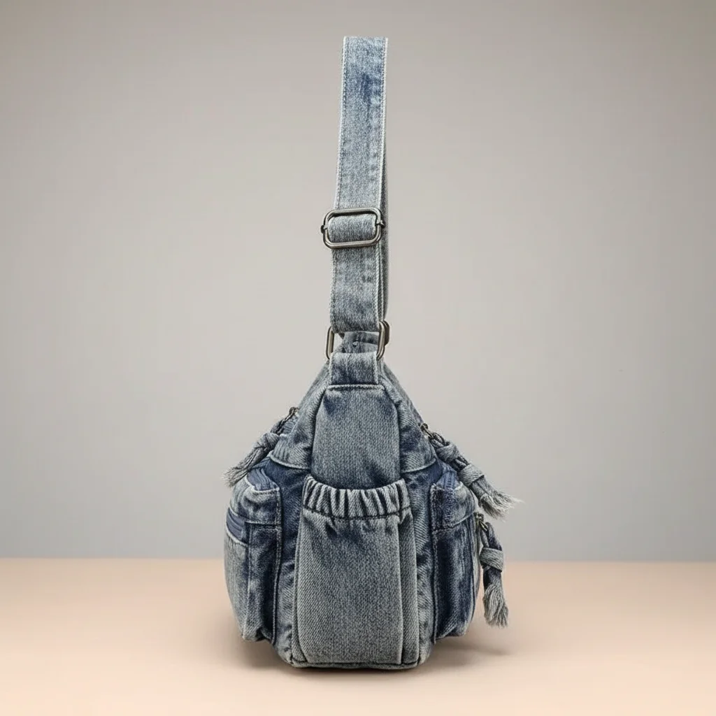 sac jean bandoulière multipoches en denim - Vue 2 - sac jean