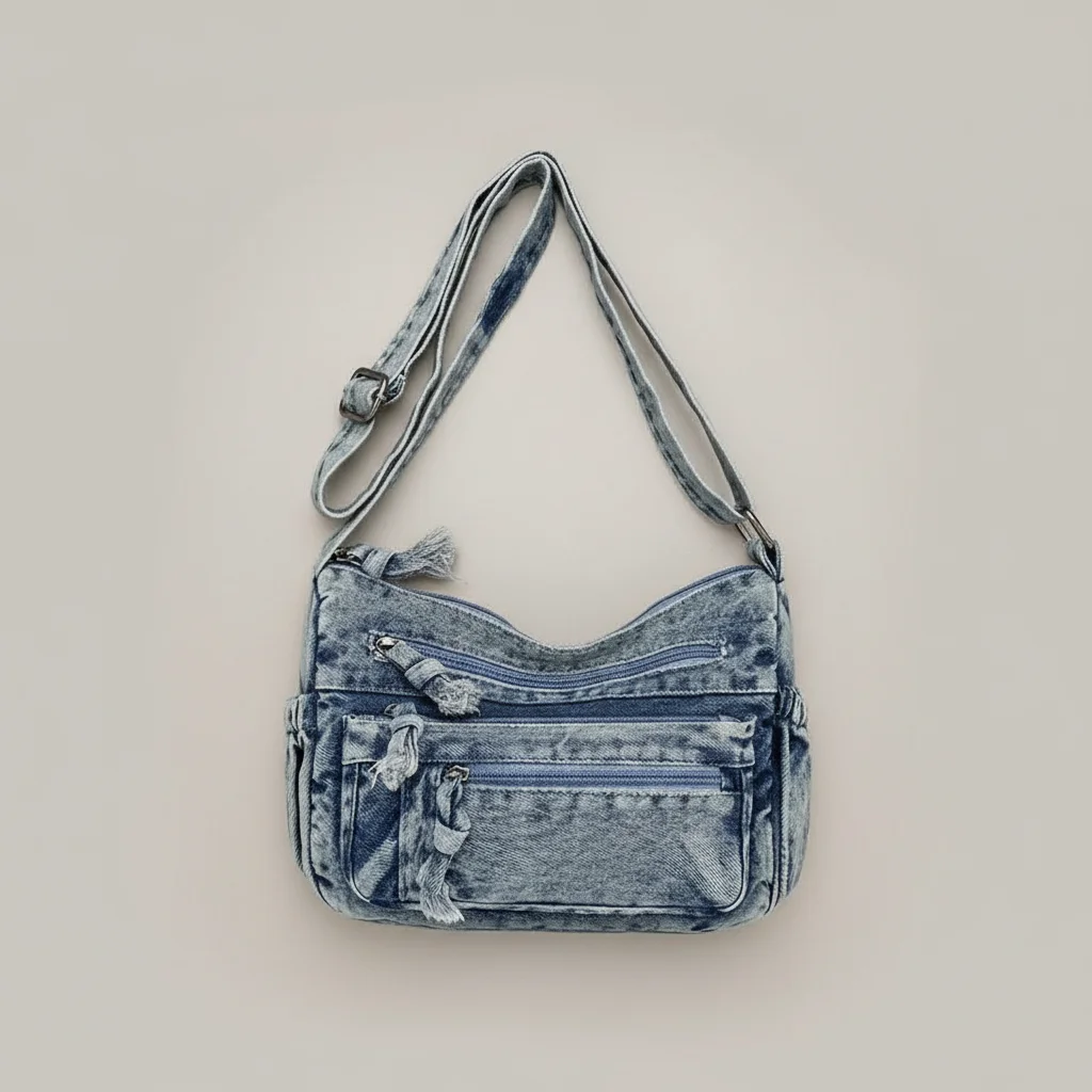 sac jean bandoulière multipoches en denim - Vue 3 - sac jean