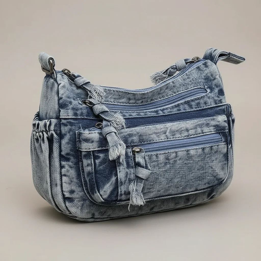 sac jean bandoulière multipoches en denim - Vue 4 - sac jean