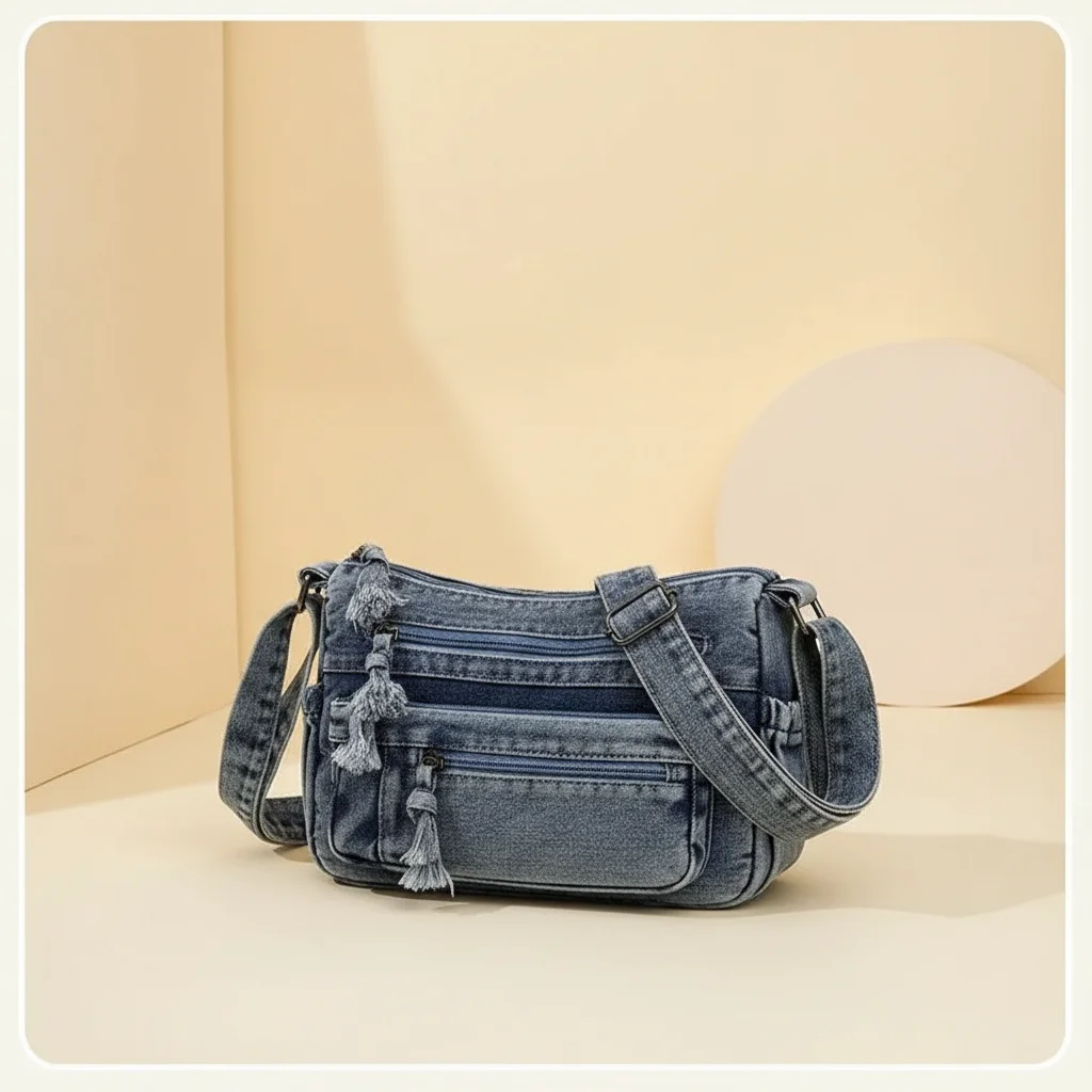 sac jean bandoulière multipoches en denim - Vue 9 - sac jean