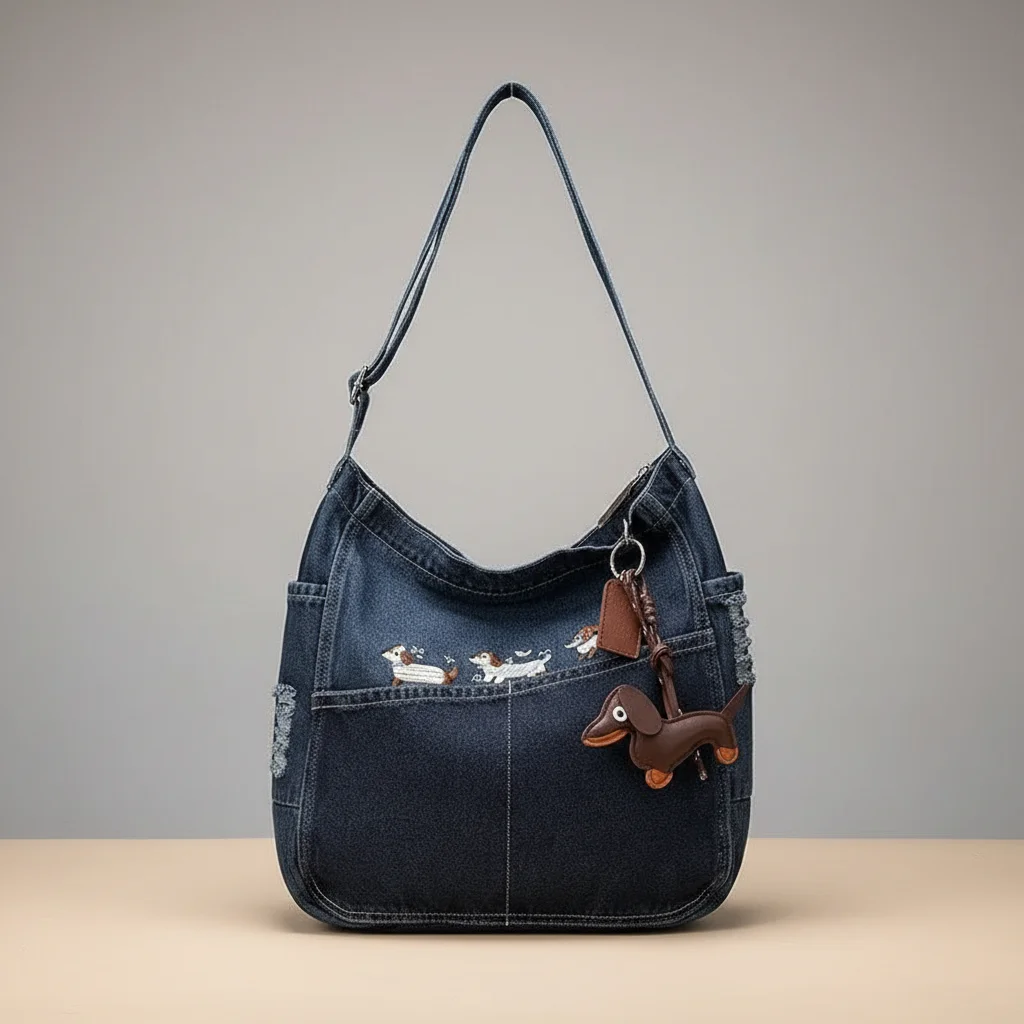 Sac jean bandoulière patchwork en denim - Vue 4 - sac jean