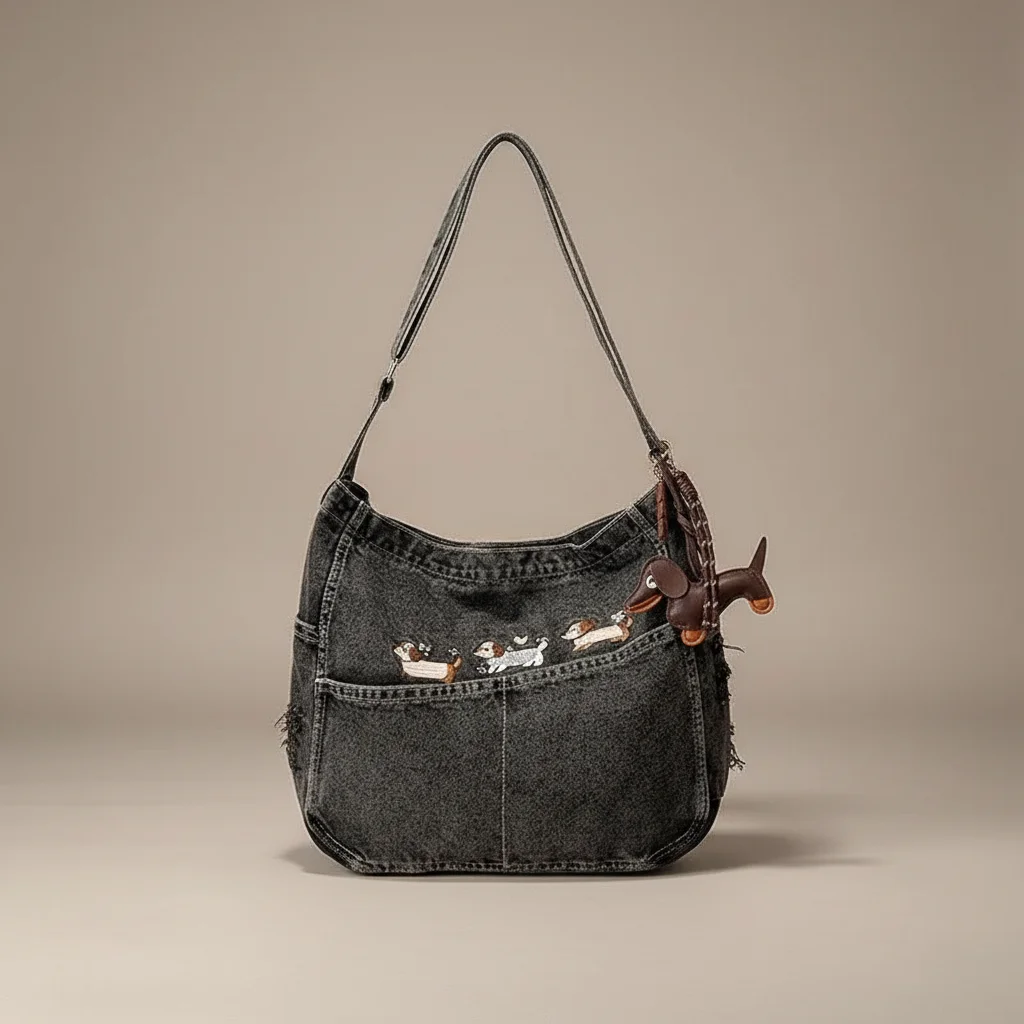 Sac jean bandoulière patchwork en denim - Vue 7 - sac jean