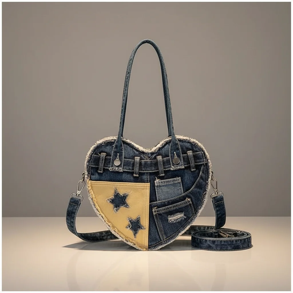 Sac jean cœur patchwork style y2k - Vue 1 - sac jean