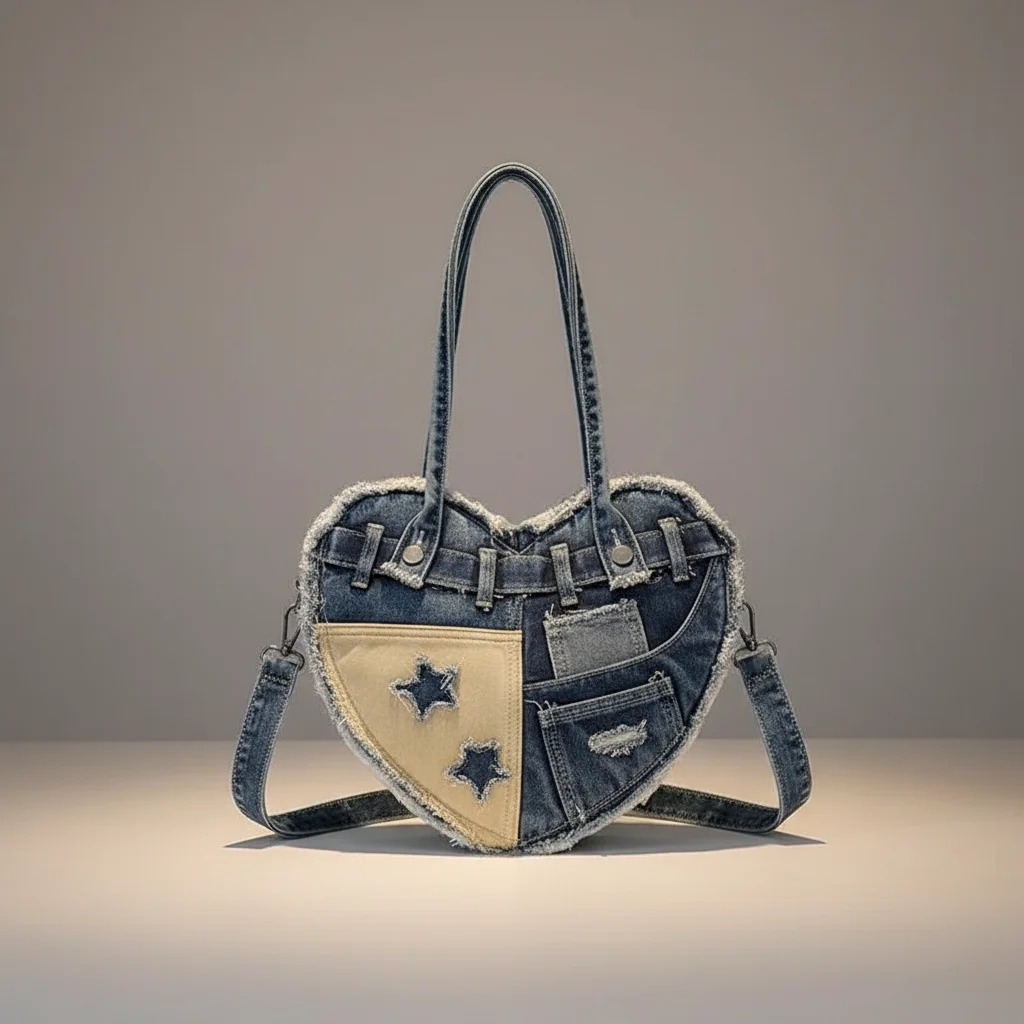 Sac jean cœur patchwork style y2k - Vue 12 - sac jean