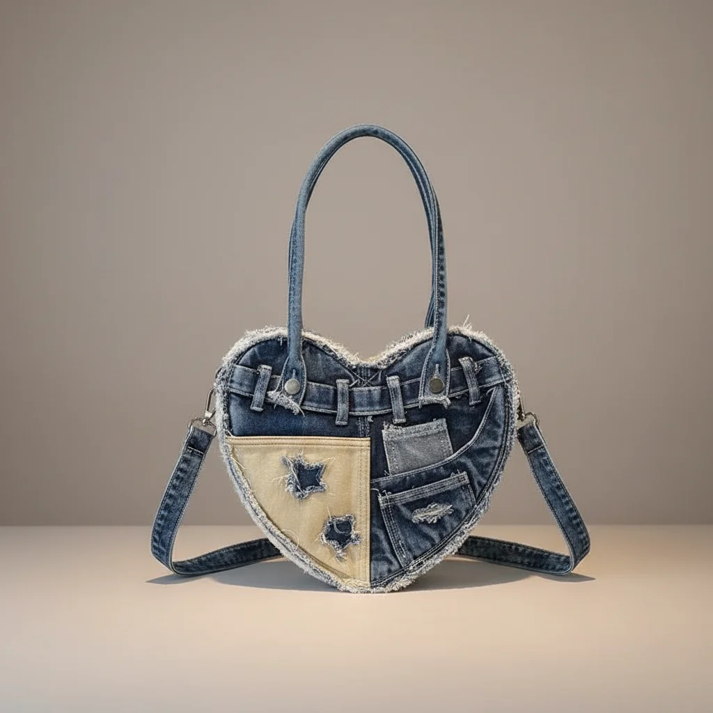 Sac jean cœur patchwork style y2k - Vue 13 - sac jean