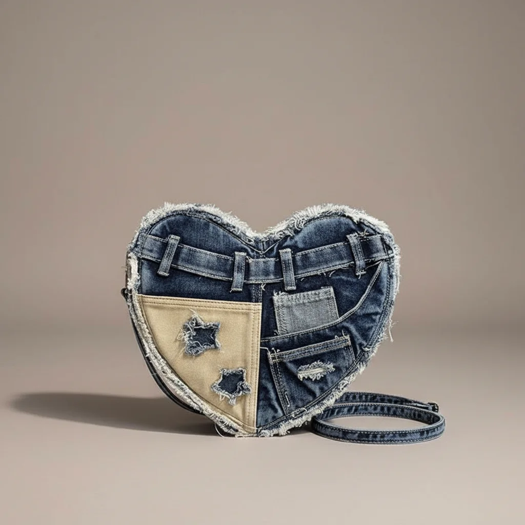 Sac jean cœur patchwork style y2k - Vue 14 - sac jean