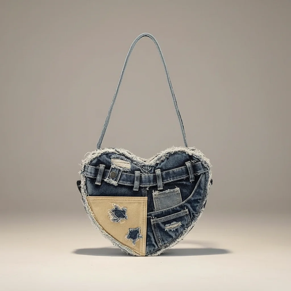 Sac jean cœur patchwork style y2k - Vue 16 - sac jean