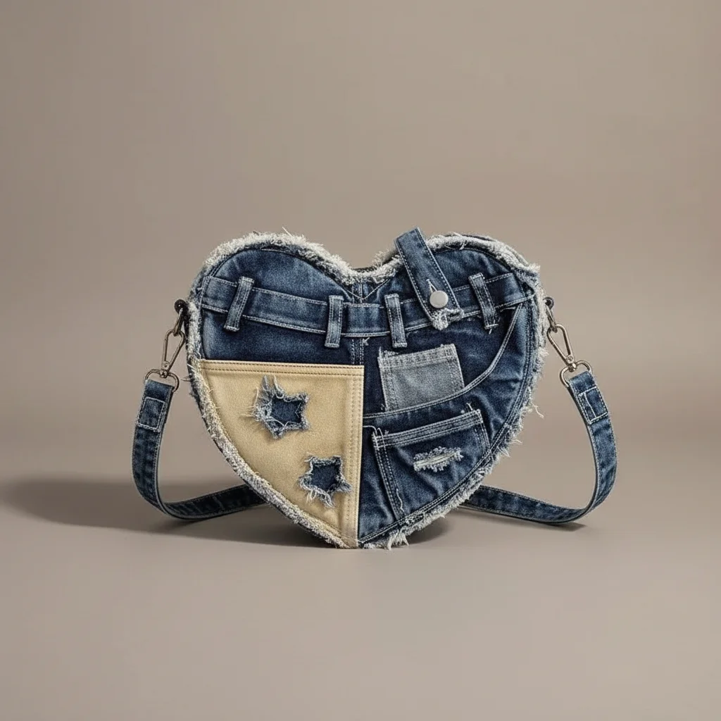 Sac jean cœur patchwork style y2k - Vue 17 - sac jean