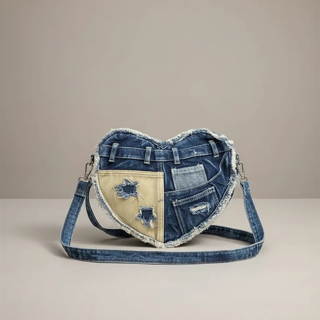 Sac jean cœur patchwork style y2k - Vue 18 - sac jean