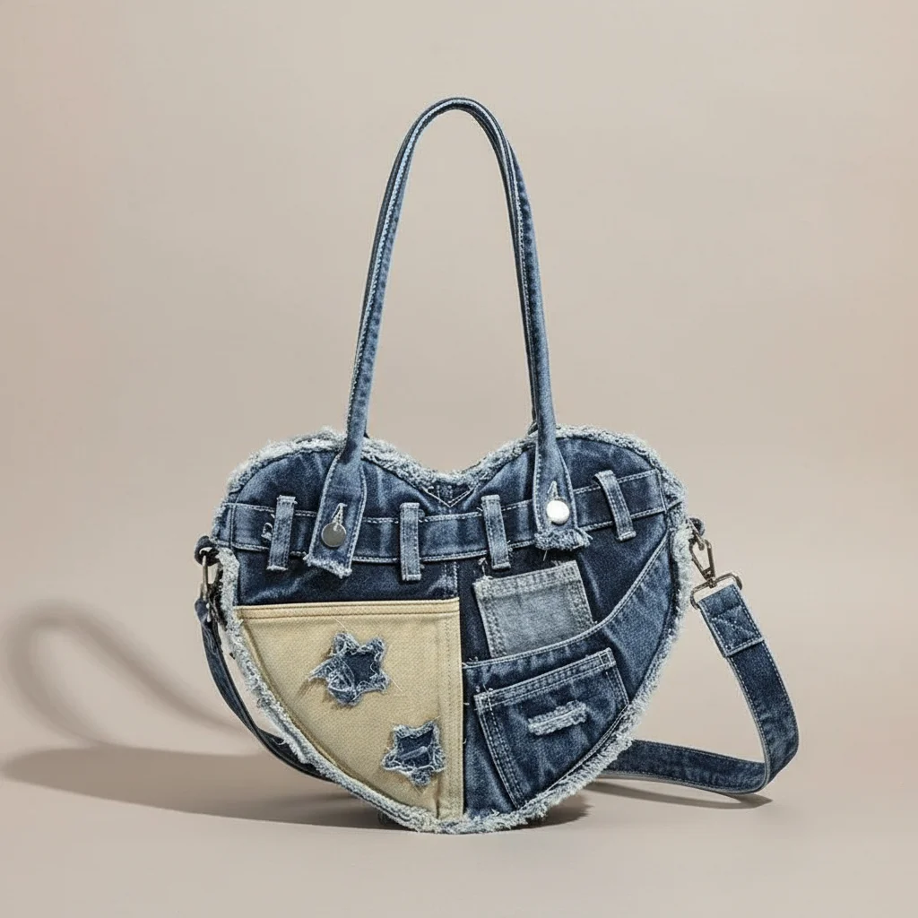 Sac jean cœur patchwork style y2k - Vue 38 - sac jean