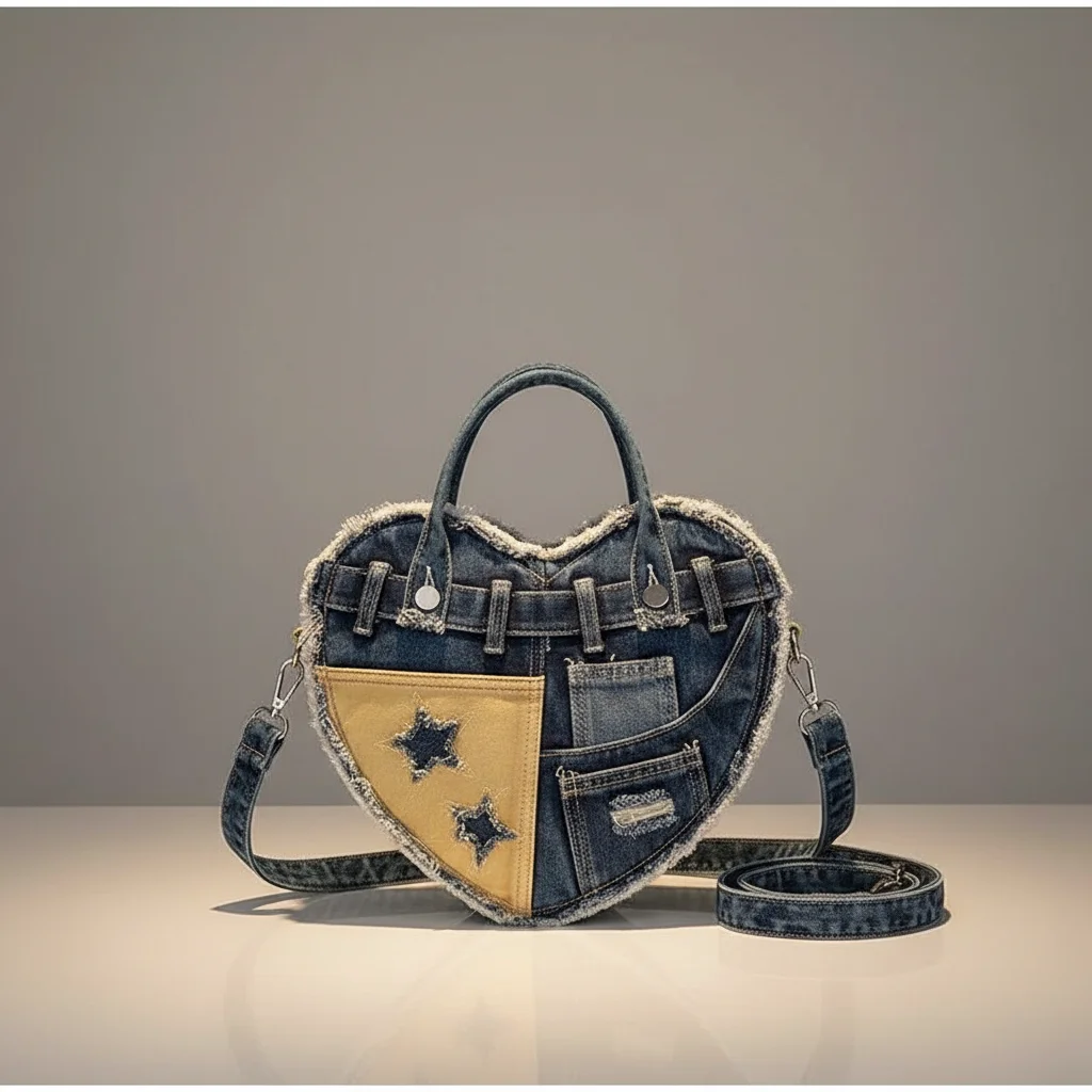Sac jean cœur patchwork style y2k - Vue 5 - sac jean
