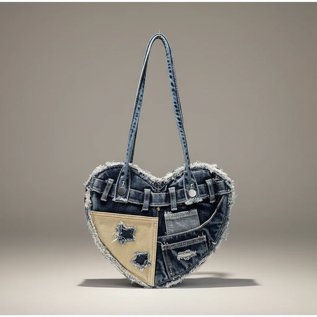 Sac jean cœur patchwork style y2k - Vue 6 - sac jean