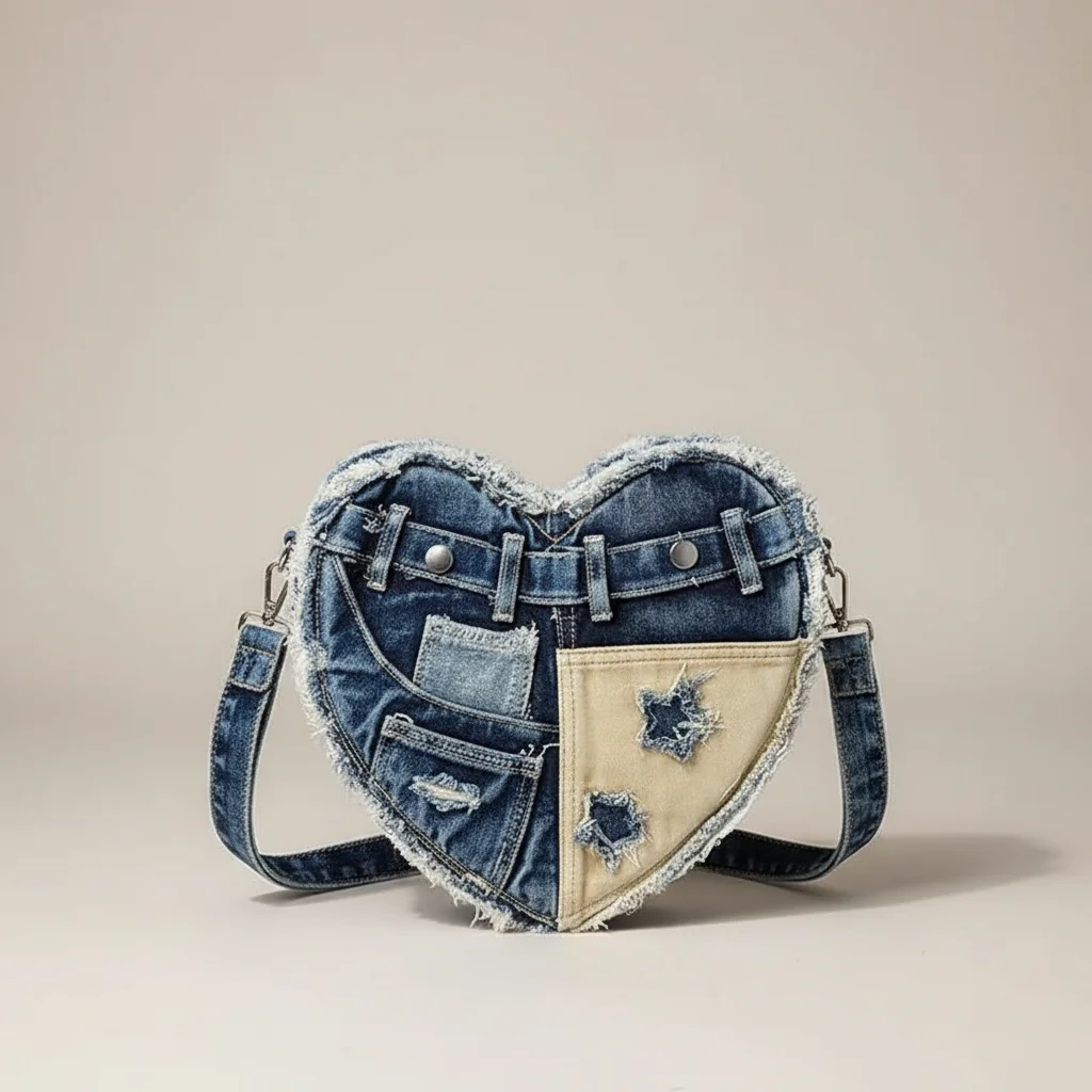 Sac jean cœur patchwork style y2k - Vue 7 - sac jean