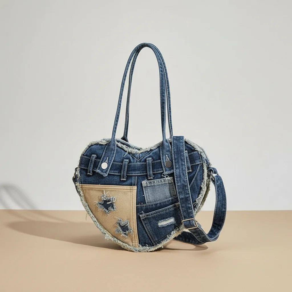 Sac jean cœur patchwork style y2k - Vue 8 - sac jean