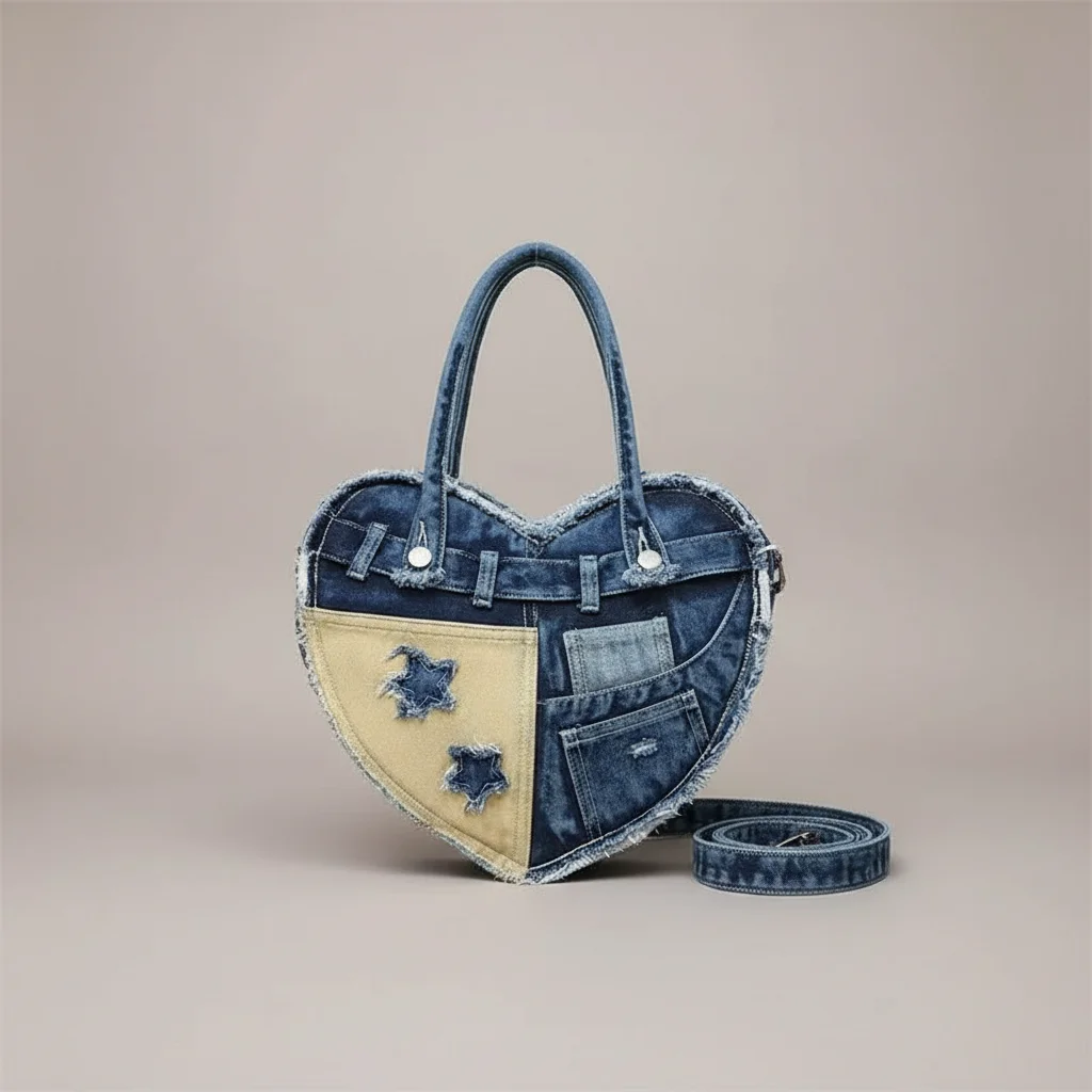 Sac jean cœur patchwork style y2k - Vue 9 - sac jean
