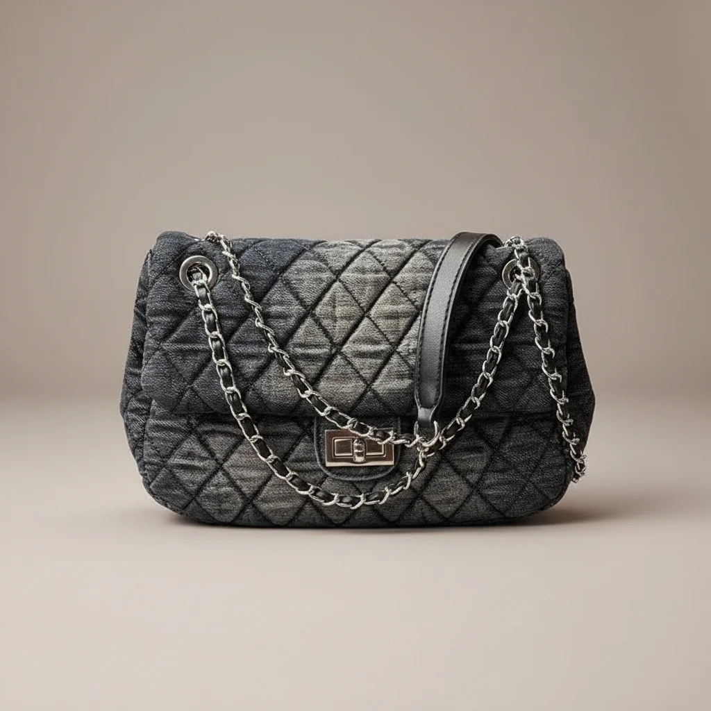 Sac jean matelassé chaîne porté épaule - Vue 1 - sac jean